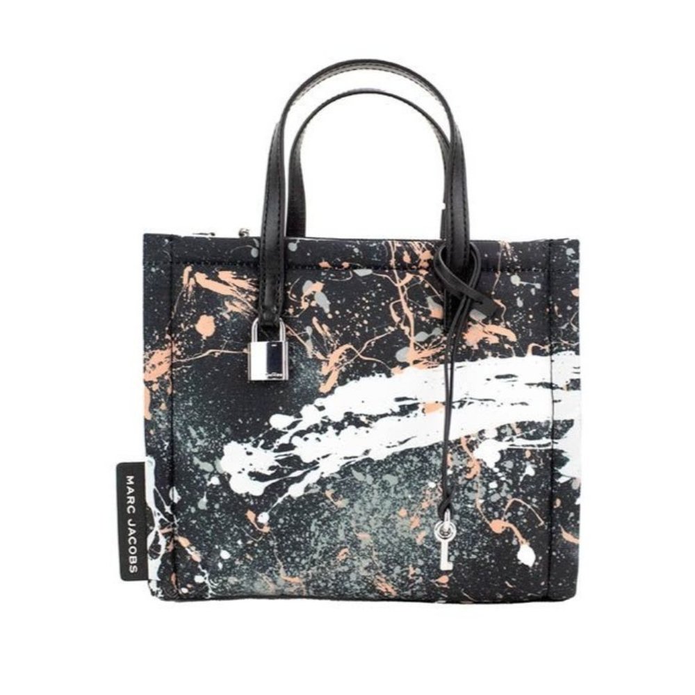 NEW Marc Jacobs Mini Black Multi Splatter Paint Nylon Crossbody Tote Handbag NWT